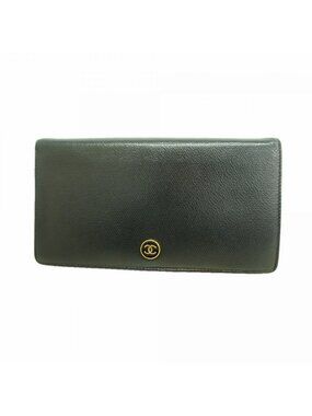 Chanel Wallet Coco Button Leather Black Champagne Gold